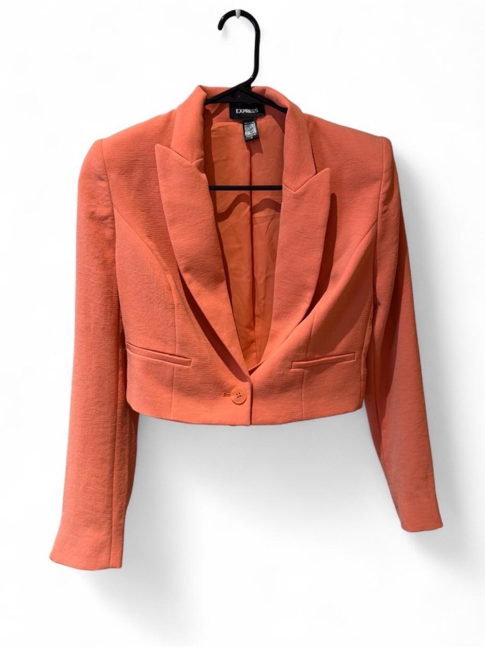 Express Cropped Coral-Orange Blazer